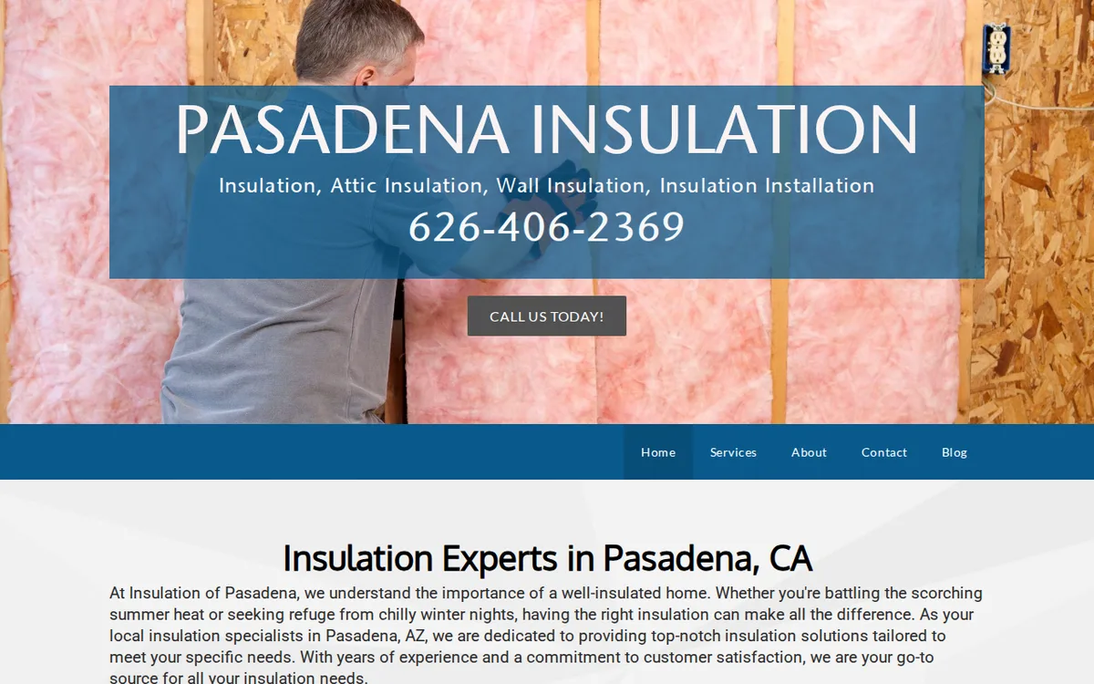 The front page of pasadenainsulation.com